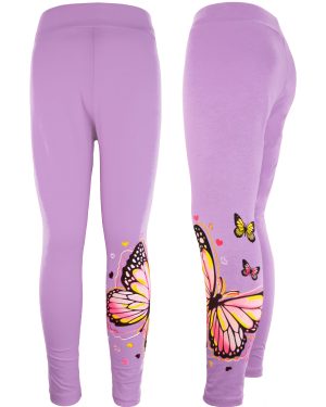 legginsy bawełniane motyl fiolet getry dziecięce dla dziewczynki z kolorowym nadrukiem motylka dla dziewczynki