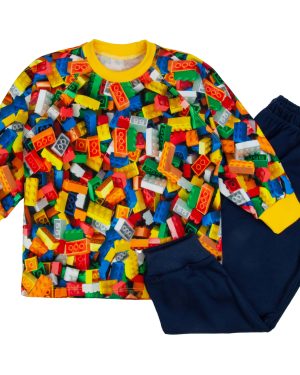 piżama dziecięca w klocki długi rękaw spodnie granatowe i kolorowa bluzka Mrofi CiuchCiuch