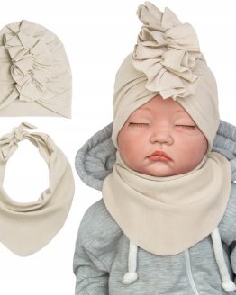 komplet dresowy dla dziewczynki turban i apaszka niemowlęca w kolorze jasny beż