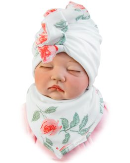 komplet niemowlęcy turban i apaszka w róże dla dziewczynki podwójny na wiosnę i jesień bawełniany wyprawka dla noworodka dziewczynki nicol ciuchciuch