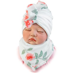 komplet niemowlęcy turban i apaszka w róże dla dziewczynki podwójny na wiosnę i jesień bawełniany wyprawka dla noworodka dziewczynki nicol ciuchciuch