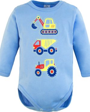 body niemowlęce dla chłopca z nadrukiem w pojazdy długi rękaw dla chłopca błękitne