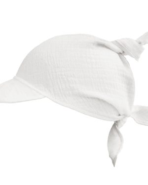 biała chusta chustka z daszkiem muślin muślinowa bawełniana czapka niemowlęca dziecięca letnia na upały na słońce wiązana CiuchCiuch