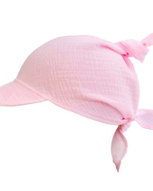 jasny róż cukierkowy róż chusta chustka z daszkiem muślin muślinowa bawełniana czapka niemowlęca dziecięca letnia na upały na słońce wiązana CiuchCiuch
