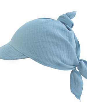 niebieska jeans chusta chustka z daszkiem muślin muślinowa bawełniana czapka niemowlęca dziecięca letnia na upały na słońce wiązana CiuchCiuch