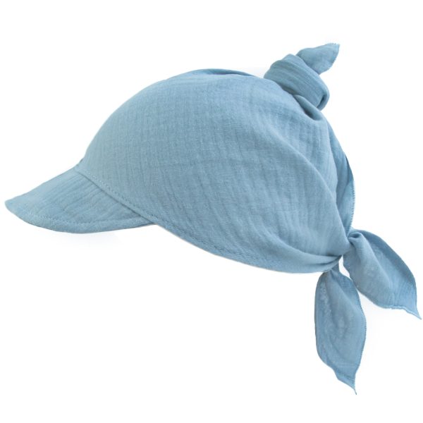 niebieska jeans chusta chustka z daszkiem muślin muślinowa bawełniana czapka niemowlęca dziecięca letnia na upały na słońce wiązana CiuchCiuch
