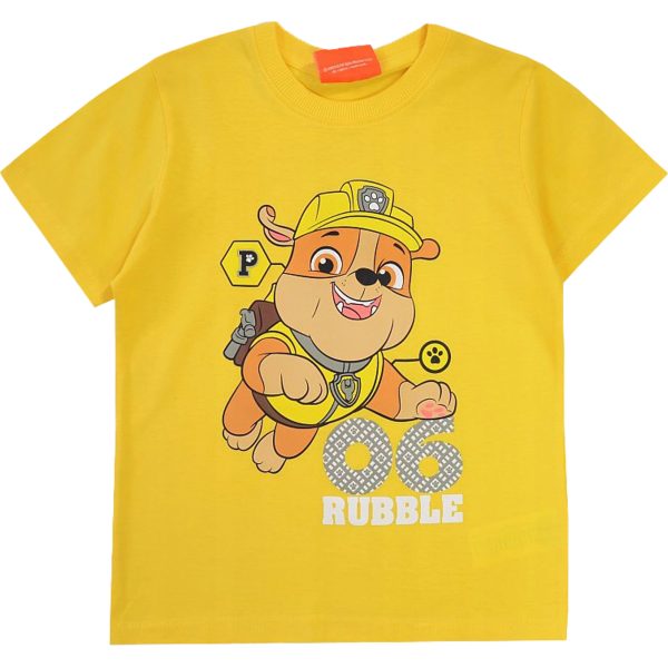 żółta koszulka dziecięca dla chłopca i dziewczynki z kolorowym nadrukiem piesków z bajki Psi Patrol t-shirt dziecięcy bawełna