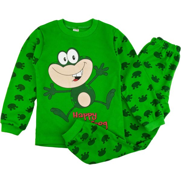 zielona piżama dziecięca żabka bluzka długi rękaw i spodnie długie dla dziecka bawełniana