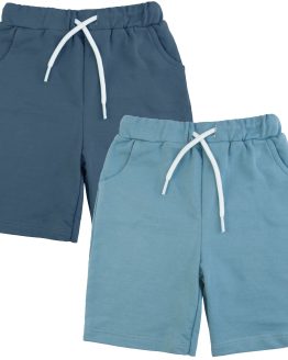 ciemnoniebieskie i jasnoniebieskie krótkie spodenki szorty dziecięce bawełniane z cienkiej dresówki z kieszeniami i regulacją w pasie dla chłopca CicuhCiuch