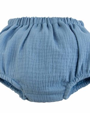 bloomersy muślinowe niebieskie majtki na pampersa bawełniane muslin niemowlęce dla niemowlaka i noworodka bezpieczne na upały lato CiuchCiuch polskie