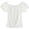 śmietankowa ecru off-white elegancka bluzka bluzeczka z marszczeniami na rękawkach krótki rękaw prążkowana lekka prążek dziewczęca