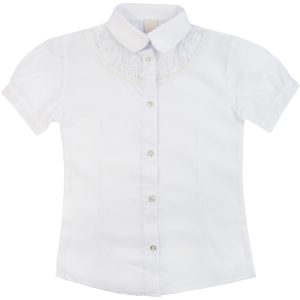 biała bluzka z kołnierzykiem krótki rękaw koszula dziewczęca wizytowa elegancka na apel do szkoły na zakończenie i rozpoczęcie roku szkolnego biała
