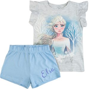 niebiesko-szara piżama dziewczęca elza piżamka letnia krótki rękaw bawełniana z bajki kraina lodu frozen dziewczęca na prezent