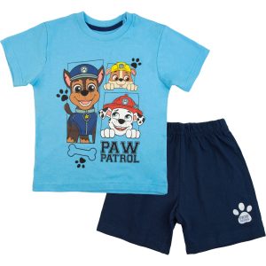 letnia piżamka piżama dla chłopca krótki rękaw koszulka i szorty krótkie spodenki niebieska z nadrukiem z bajki psi patrol prezent dla chłopca paw patrol