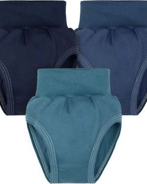 3-pak majtki majteczki na pampersa pieluszkę dla niemowlaka niemowlęce bloomersy w odcieniach niebieskiego bawełniane CiuchCiuch
