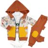 komplet niemowlęcy rysunki trzyczęściowe ubranko dla niemowlaka na prezent dla chłopca body długi rękaw, bluza z kapturem i spodenki bawełniane w pięknych dziecięcych kolarach wykonany z bawełny CiuchCiuch