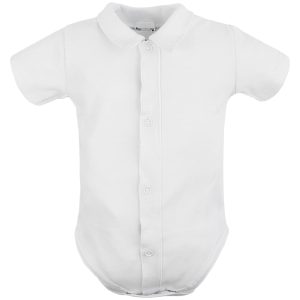 koszulobody krótki rękaw body koszulowe miękkie bawełniane białe z kołnierzykiem eleganckie dla chłopca soft miękkie dla noworodka i niemowlaka