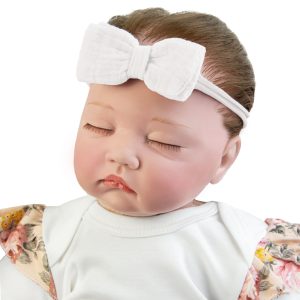 off-white śmietankowa biała opaska niemowlęca z kokardą dla dziewczynki niemowlaka z muślinu muślinowa delikatna ozdoba na główkę CiuchCiuch