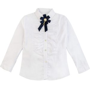 biała elegancka bluzka szkolna koszula na apel rozpoczęcie roku dla dziewczynki biała bawełniana wizytowa długi rękaw
