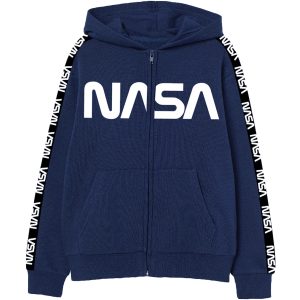 granatowa bluza rozpinana z kapturem NASA z kieszeniami ocieplana meszkiem bawełniana dziecięca dla dziecka oryginalna na licencji CiuchCiuch