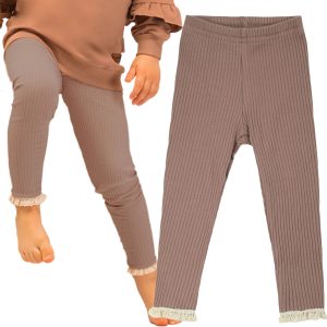 legginsy bawełniane prążkowane z koronką brązowe szczupłe slim dla dziewczynki z bawełny polskie wygodne naturalne ciuchciuch nicol