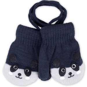Rękawiczki podwójne na sznurku Panda - Szare ocieplane ciepłe dwuwarstwowe ze sznurkiem z nadrukiem dla dziecka