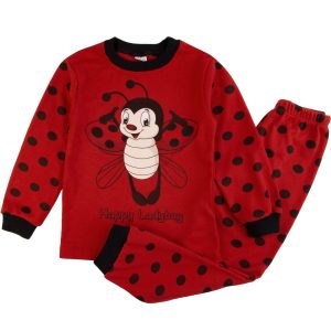 czerwona piżama dziecięca biedronka bluzka długi rękaw i spodnie w kropki długie dla dziecka bawełniana