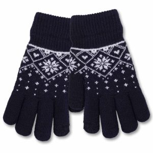 granatowe rękawiczki dotykowe do ekranów grube dziecięce ocieplane frotte ciepłe na zimę dla chłopca dziewczynki w norweski wzór polskie CiuchCiuch