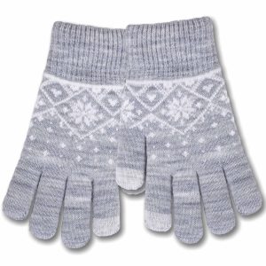 szare rękawiczki dotykowe do ekranów grube dziecięce ocieplane frotte ciepłe na zimę dla chłopca dziewczynki w norweski wzór polskie CiuchCiuch