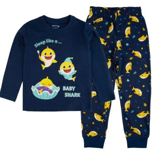 Piżama bawełniana Baby Shark szara dla chłopca. Prezent dla chłopca chłopczyka lekka przyjemna