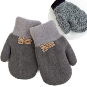 grube ciepłe rękawiczki ocieplane futerkiem dziecięce dla dziecka cappuccino na futerku na zimę bardzo ciepłe i przytulne dla chłopca i dziewczynki