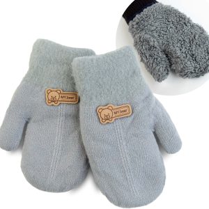 grube ciepłe rękawiczki ocieplane futerkiem dziecięce dla dziecka szare jasne na futerku na zimę bardzo ciepłe i przytulne dla chłopca i dziewczynki