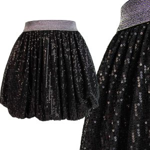 mieniąca spódniczka z cekinami czarna bombka świąteczna błyszcząca na szerokim srebrnym pasie lekka efektowna z efektem wow dla dziewczynki