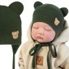 czapka dla noworodka niemowlaka wiązana z uszami zakrywa uszy bawełniana z podszewką na spacer do wózka na wyjście ze szpitala wyprawka dla chłopca dla dziewczynki khaki zielony CiuchCiuch