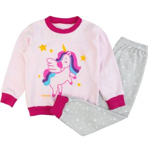piżama długi rękaw bluza spodnie dla dziewczynki z unicornem jednorożcem rózowa szara w gwiazdki ciuchciuch