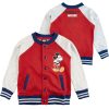 bluza bejsbolówka kurtka bawełniana dla chłopca z szerokimi modnymi ściągaczami bez kaptura zapinana na napy szaro-czerwona Disney Mickey Mouse CiuchCiuch