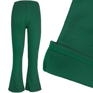 spodnie dziewczęce zielone butelkowa zieleń dzwony dresowe Flare dla dziewczynki rozszerzane z dresówki do szkoły i przedszkola wygodne bawełniane CiuchCiuch