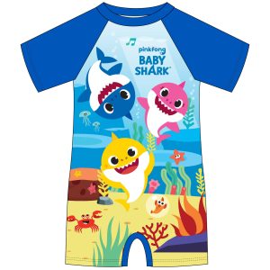 niebieski kombinezon kąpielowy z filtrem 50uv strój dziecięcy dla chłopca dziecka baby shark na plażę wakacje na basen