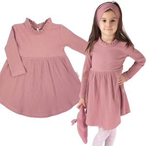 Sukienka w prążek - malaga dla dziewczynki dziewczęca na okazje wygodna w kolorze różowym różowa
