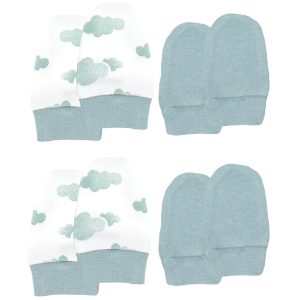 4-pak łapki niedrapki rękawiczki niemowlęce dla noworodka bawełniane delikatne wyprawka do szpitala unisex polskie CiuchCiuch miętowe chmurki