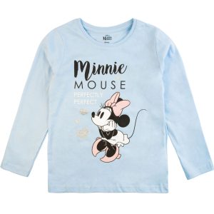 Bluzka bawełniana Minnie Mouse - błękitna dla dziewczynki dziewczęca letnia cienka baby blue z długim rękawem
