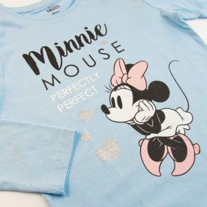Bluzka bawełniana Minnie Mouse - błękitna dla dziewczynki dziewczęca letnia cienka baby blue z długim rękawem