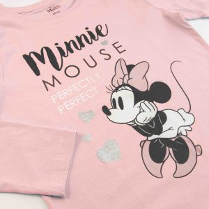 Bluzka bawełniana Minnie Mouse - różowa dla dziewczynki dziewczęca letnia cienka z długim rękawem cukierkowy róż jasny róż