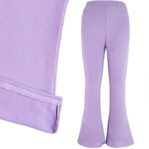 lawendowe lila fioletowe cienkie dzwony spodnie legginsy rozszerzany flare dziewczęce cienkie wiosna lato polskie CiuchCiuch
