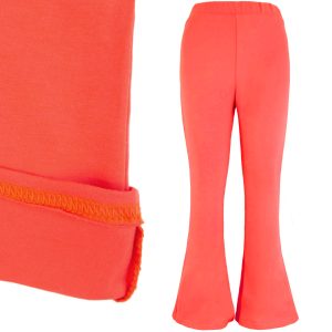 pomarańczowe landrynkowe cienkie dzwony spodnie rozszerzany flare dziewczęce cienkie wiosna lato polskie CiuchCiuch