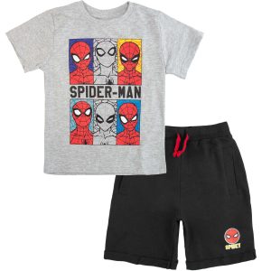 KOMPLET szorty + koszulka Spider-man - szary/czarny dla chłopca chlopiecy na lato letni lekki przewiewny