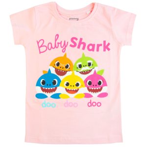 Bluzka koszulka Baby Shark - różowa t-shirt na lato letni dla dziewczynki dziewczęcy