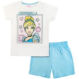Letnia piżama bawełniana Księżniczka Cinderella dla dziewczynki dziewczęca z krótkim rękawkiem lekka przewiewna
