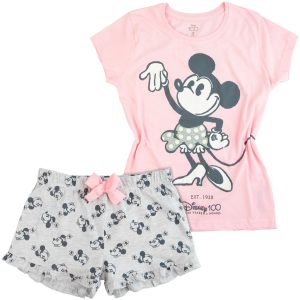 Letnia piżama bawełniana Minnie Mouse - różowa dla dziewczyny dziewczynki dziewczęca na lato krótki rękaw