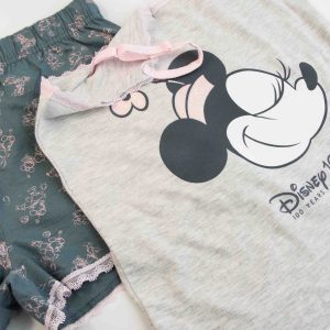 Letnia piżama bawełniana Minnie Mouse - szara dla dziewczynki dziewczęca letnia piżama na lato lekka przewiewna
